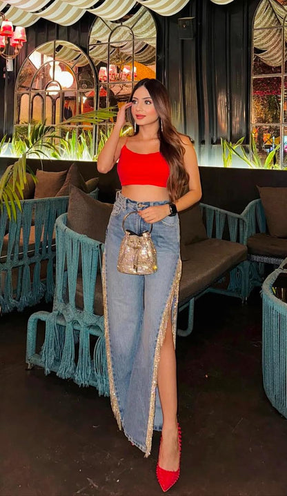 Roxanne Slit Rhinestone Jeans