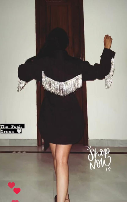 Such a Drama Black Denim Dress with Rhinestones