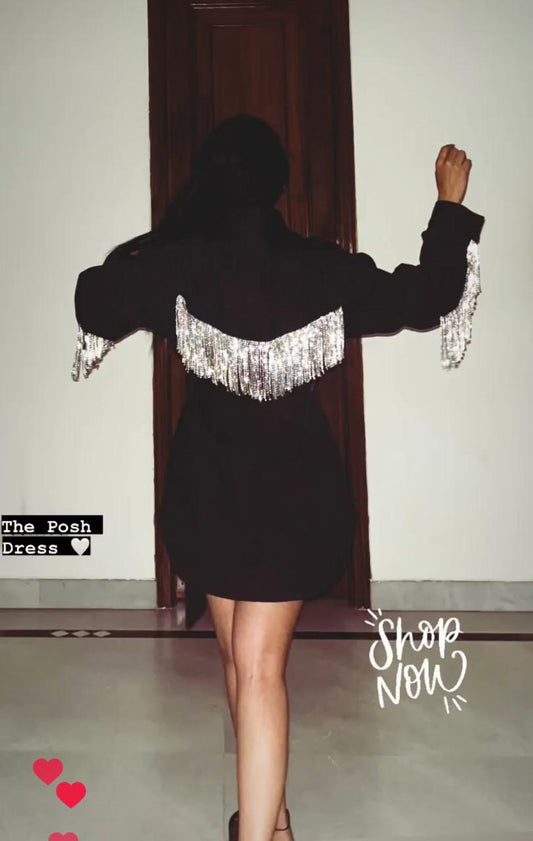Such a Drama Black Denim Dress with Rhinestones
